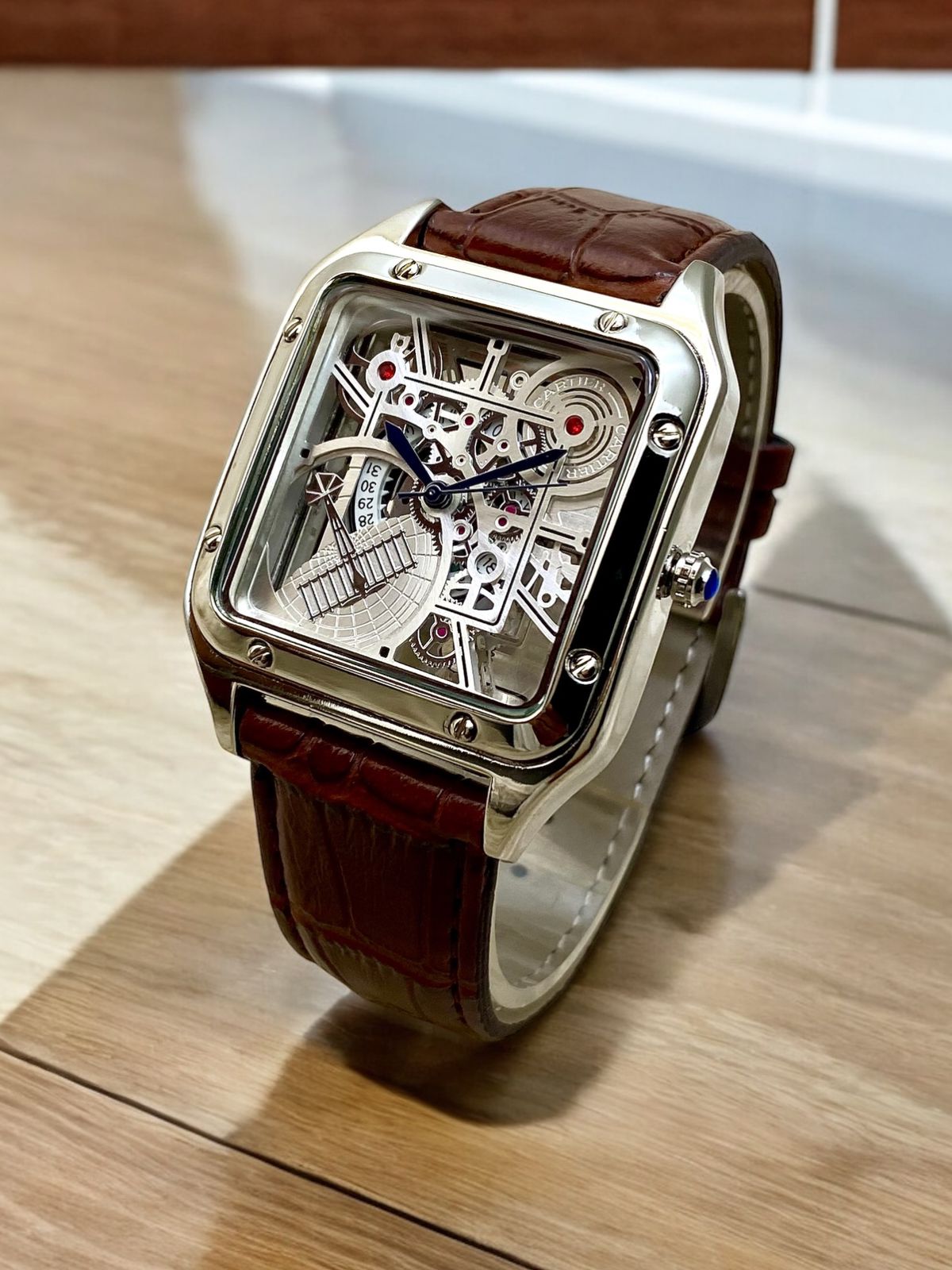 Cartier Leather Strap Geneve Skeleton Model Watch For Men 2024