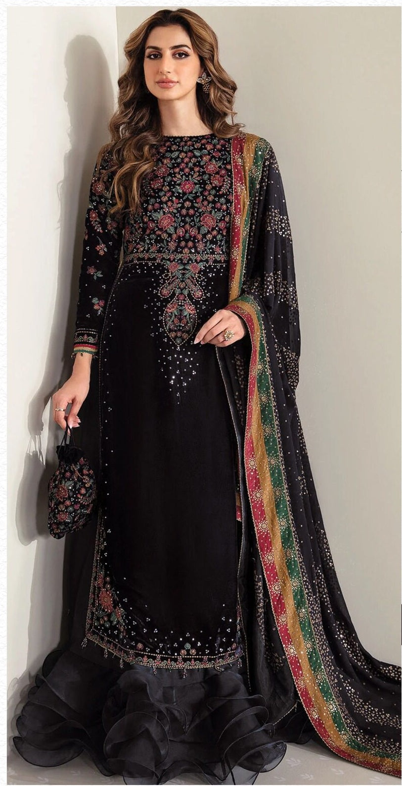 Jazmin Wz-07 Velvet Winter Dress With Chiffon Duppata 2024