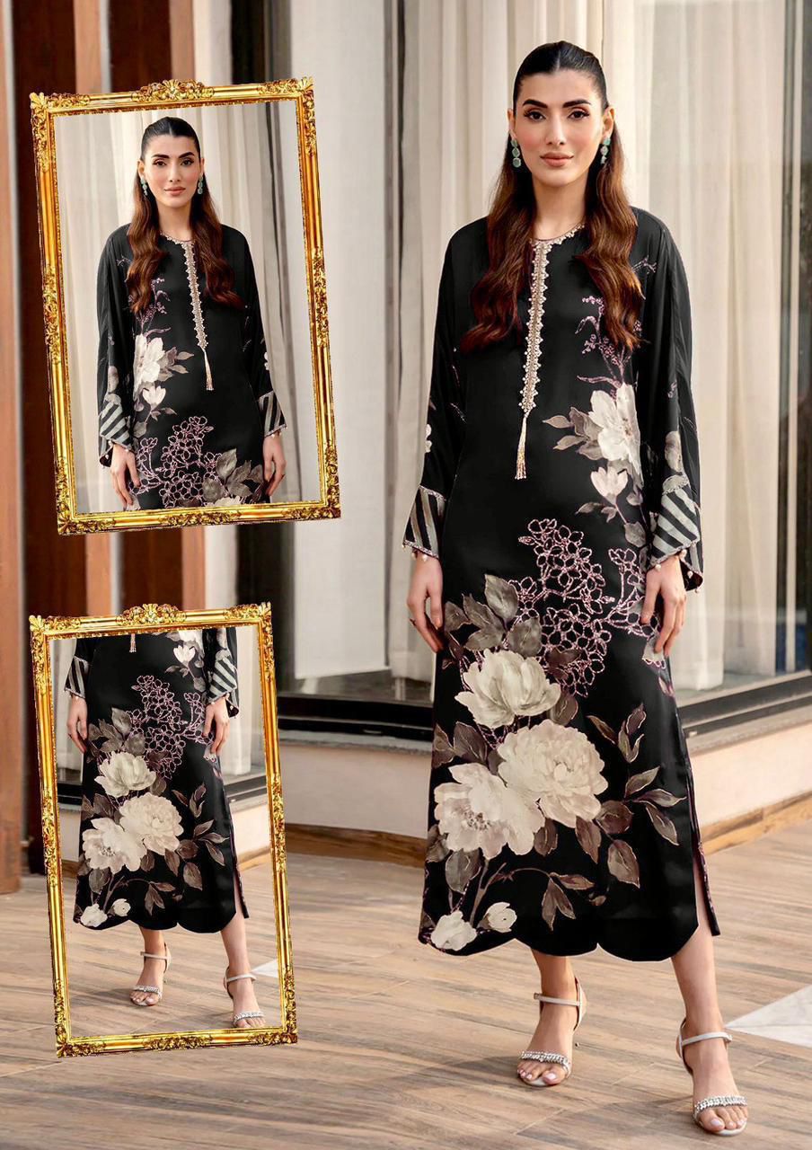 Lulusar Most Demanding Silk Articles Full Printed Winter Seasion Dress 2024