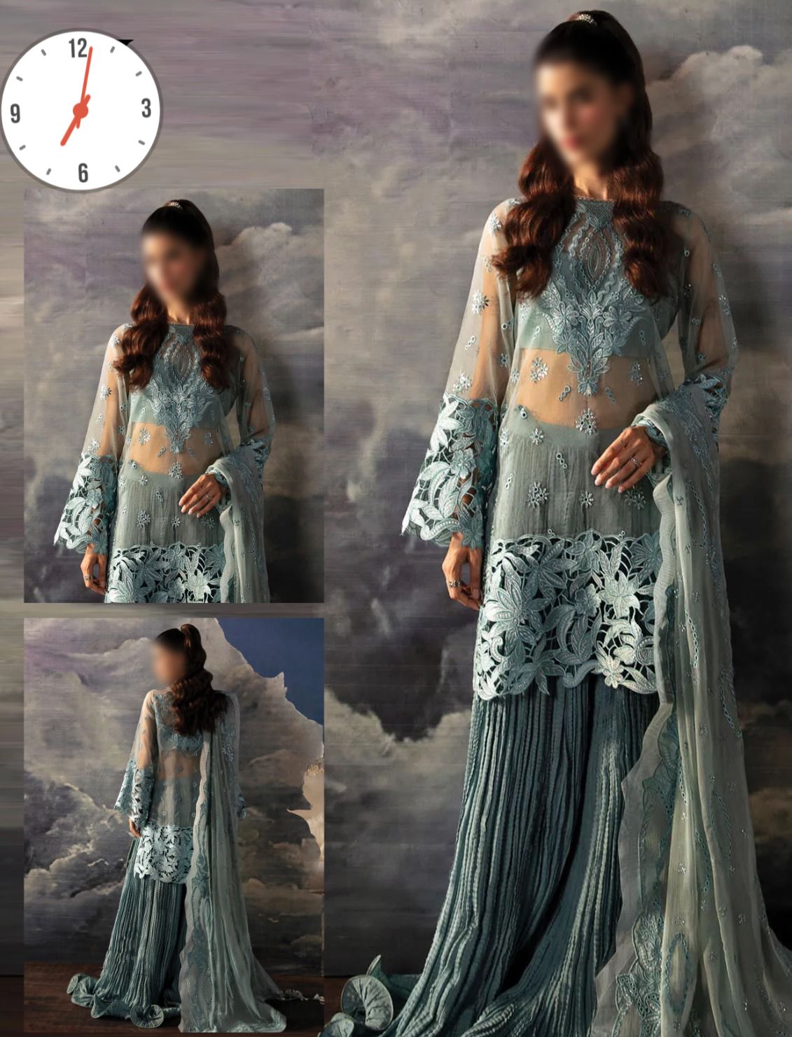 Afrozeh Embroidered Pure Organza Dress With Satin Pure SIlk Trouser Winter Dress 2024