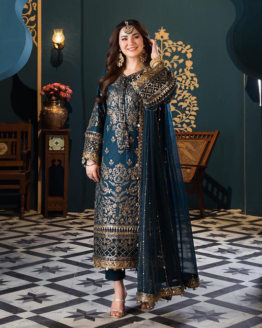 Asim Jofa X Hania Amir Most Demanding Pure Chiffon Embroidered Party Wear Dress 2024