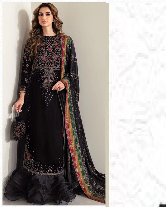 Jazmin Micron Velvet 9000 Dress With Pure Chiffon Duppata Pakistani Dress 2024