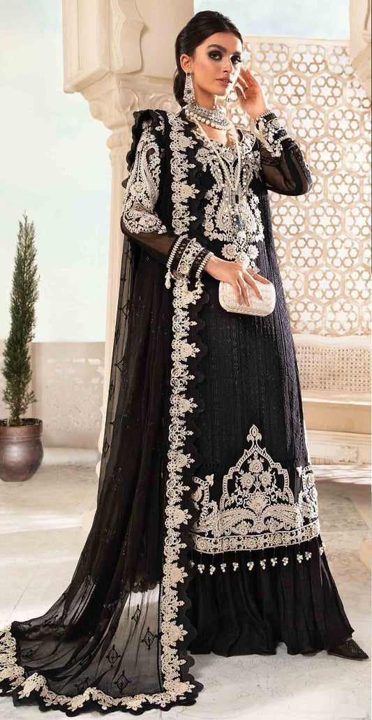 Maria b Premium Pure Chiffon Dress 3D Work Party Wear Pakistani Dress 2024