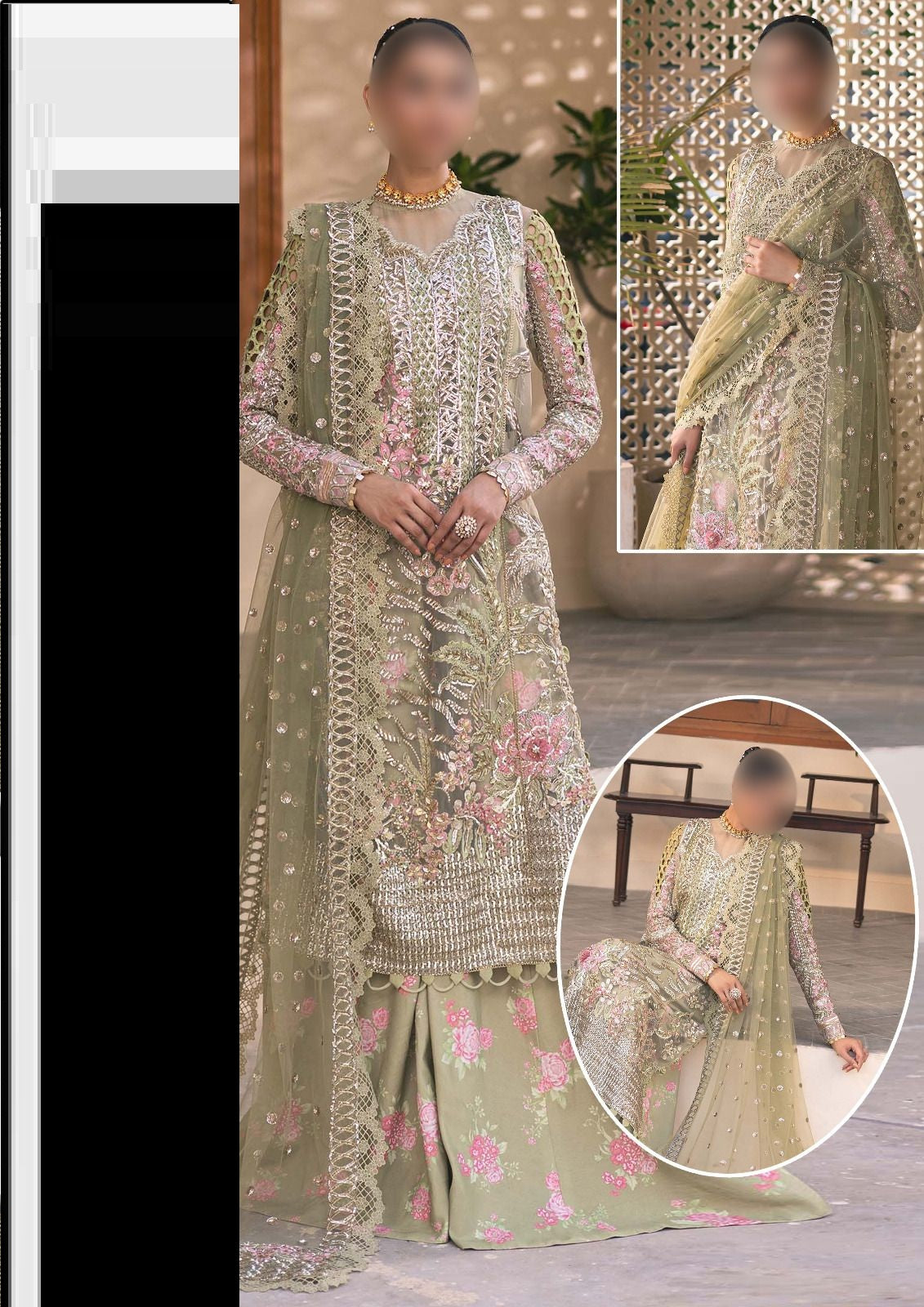 Maryam Hussain 100% Soft Net Pakistani Dress With Adda Work 2024