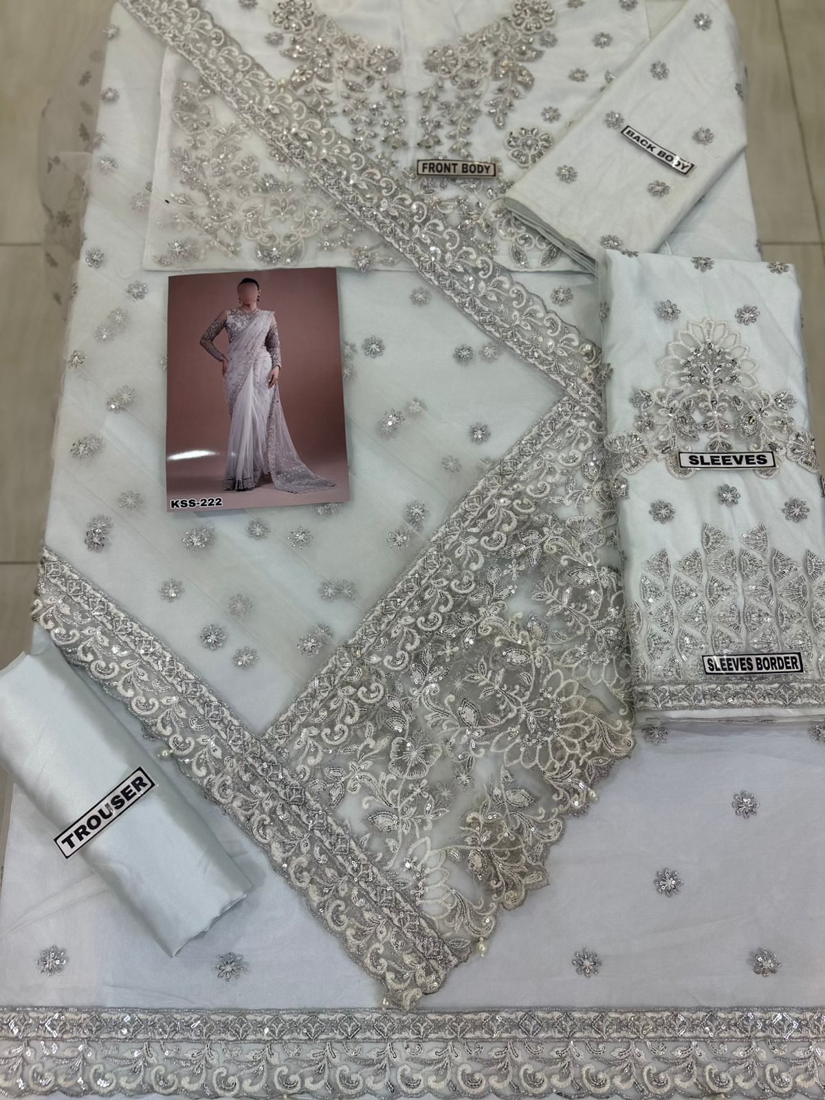 Maria b White Pure Net Pakistani Saree 2024