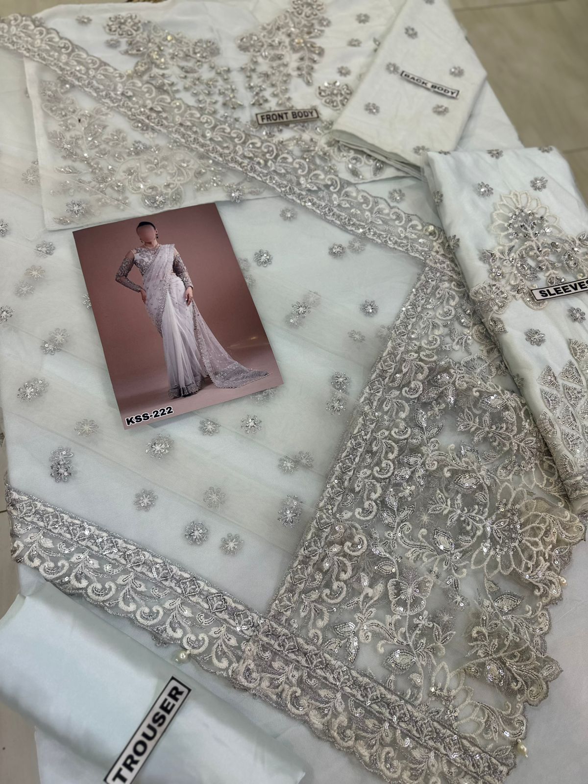 Maria b White Pure Net Pakistani Saree 2024