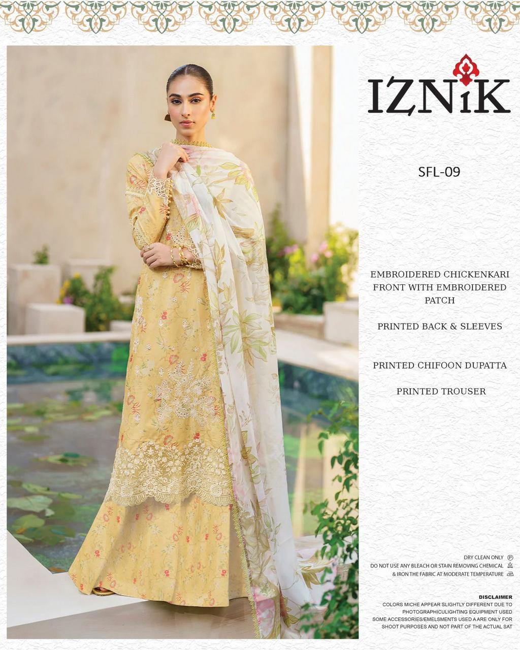 Iznik Wz-09 Premium Pure Lawn With Emb Semi Pure Chiffon Duppata  2025