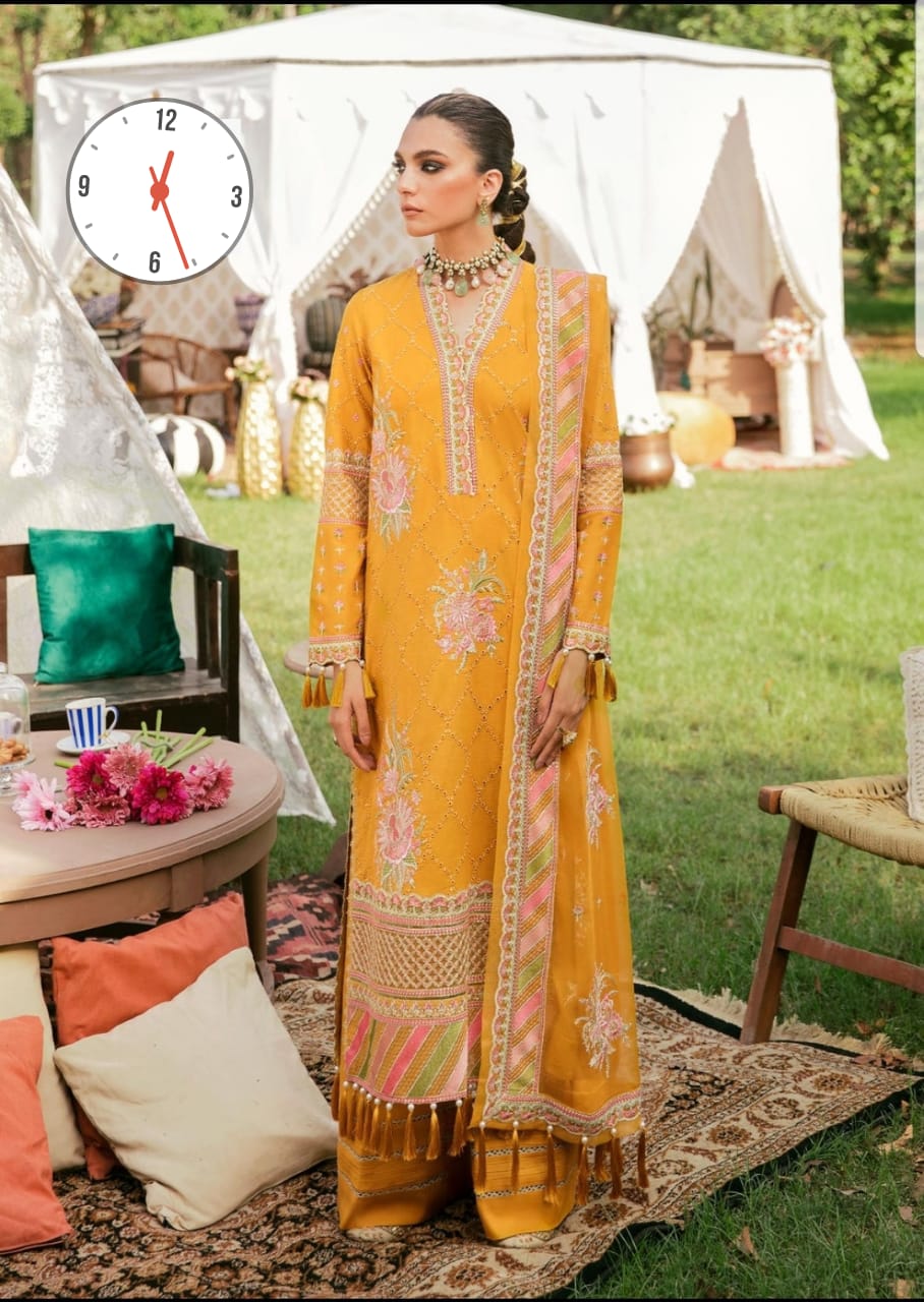 Afroze Luxury Premium Lawn Fully Embroidered With Pure Chiffon Duppata 2024 - Wearza