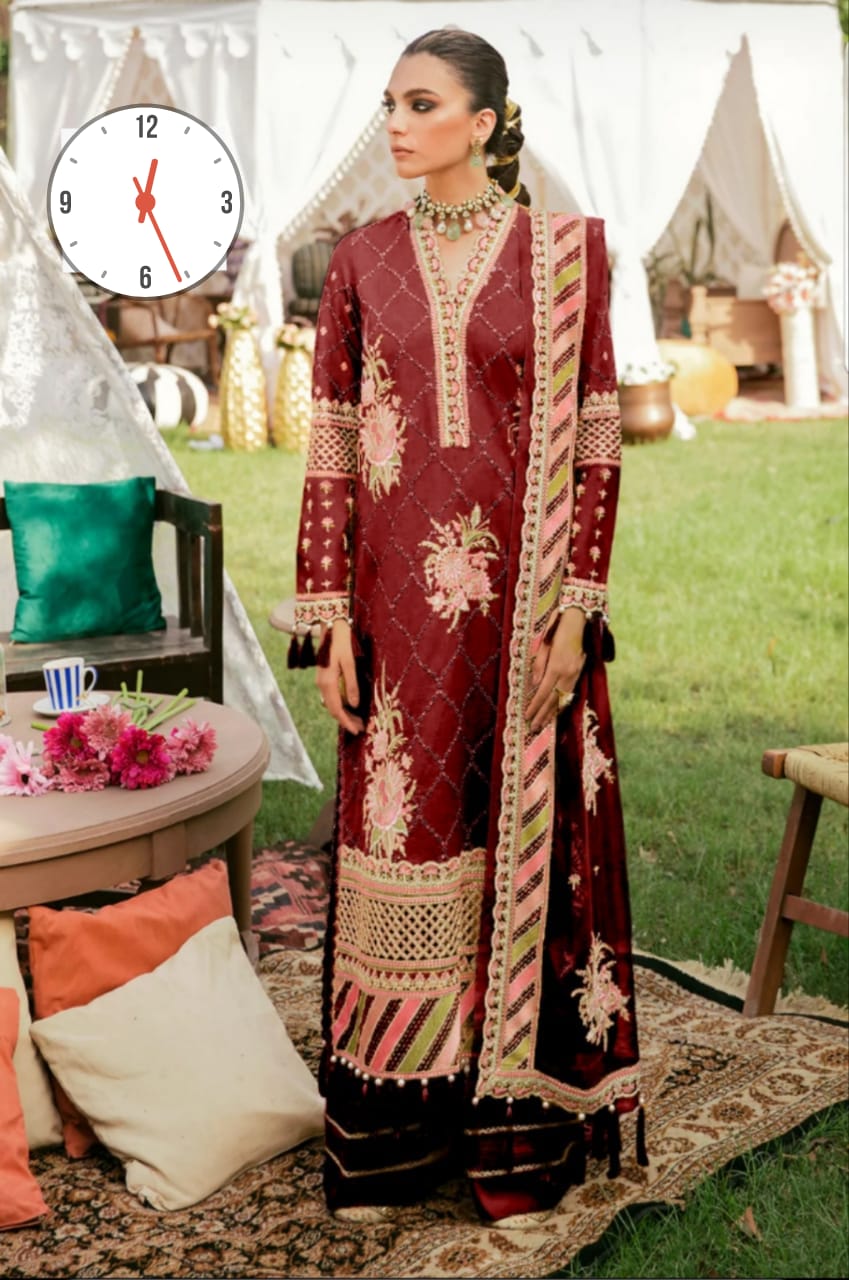 Afroze Luxury Premium Lawn Fully Embroidered With Pure Chiffon Duppata 2024 - Wearza