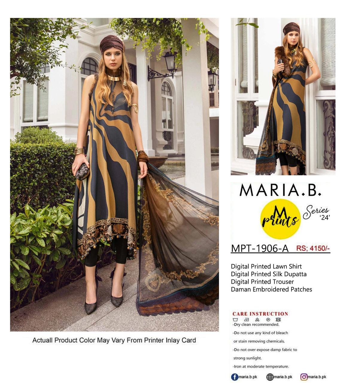 MARIA B DIGITAL PRINTED EMBROUDERED DRESS WITH SILK DUPPATA 2024 - Wearza