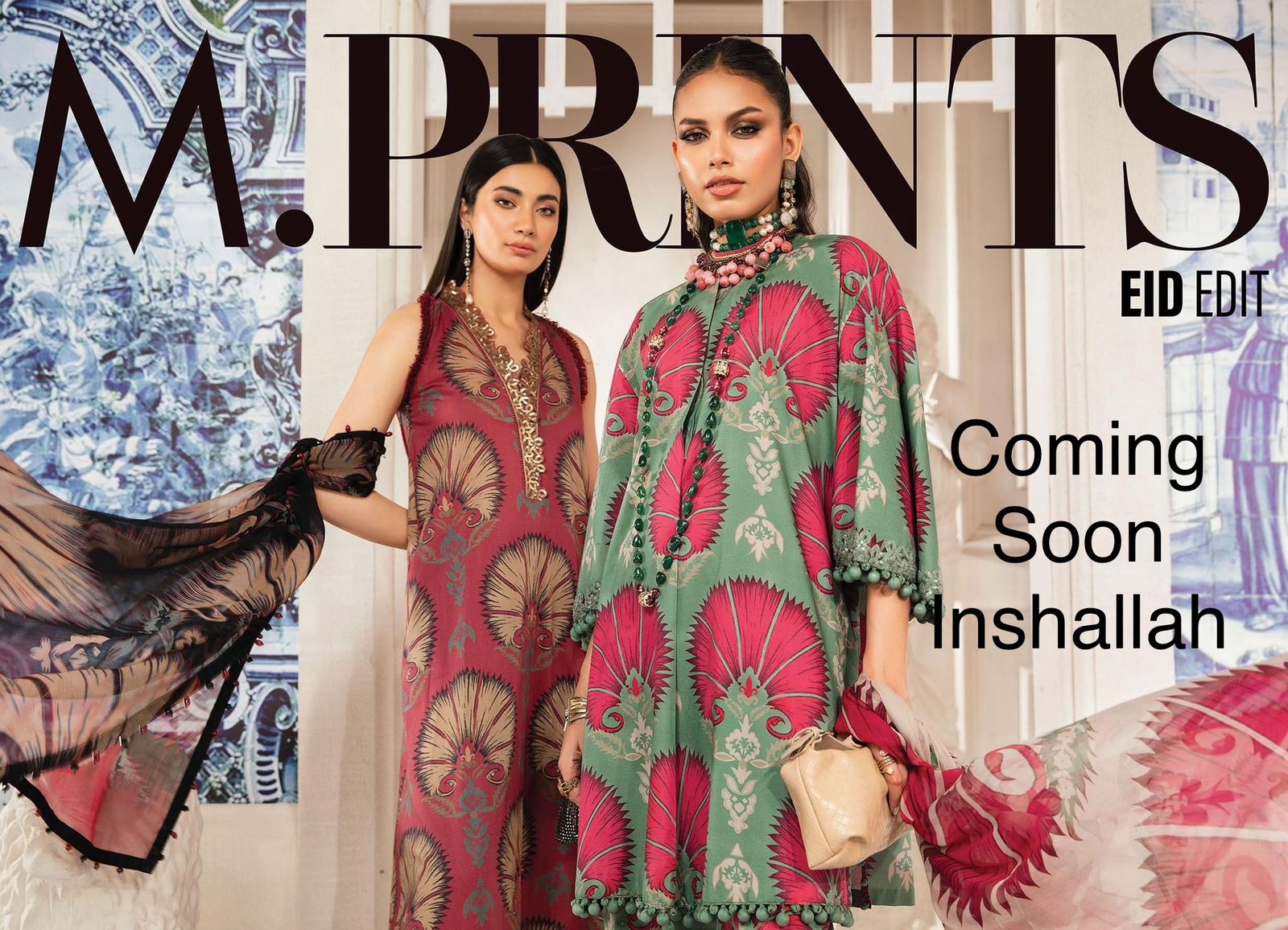 M-PRINT X WEARZA MOST HIT DESIGN PREMIUM PURE PRINTED LAWN HEAVY EMB WITH PRINTED CHIFFON DUPATTA 2024 - Wearza