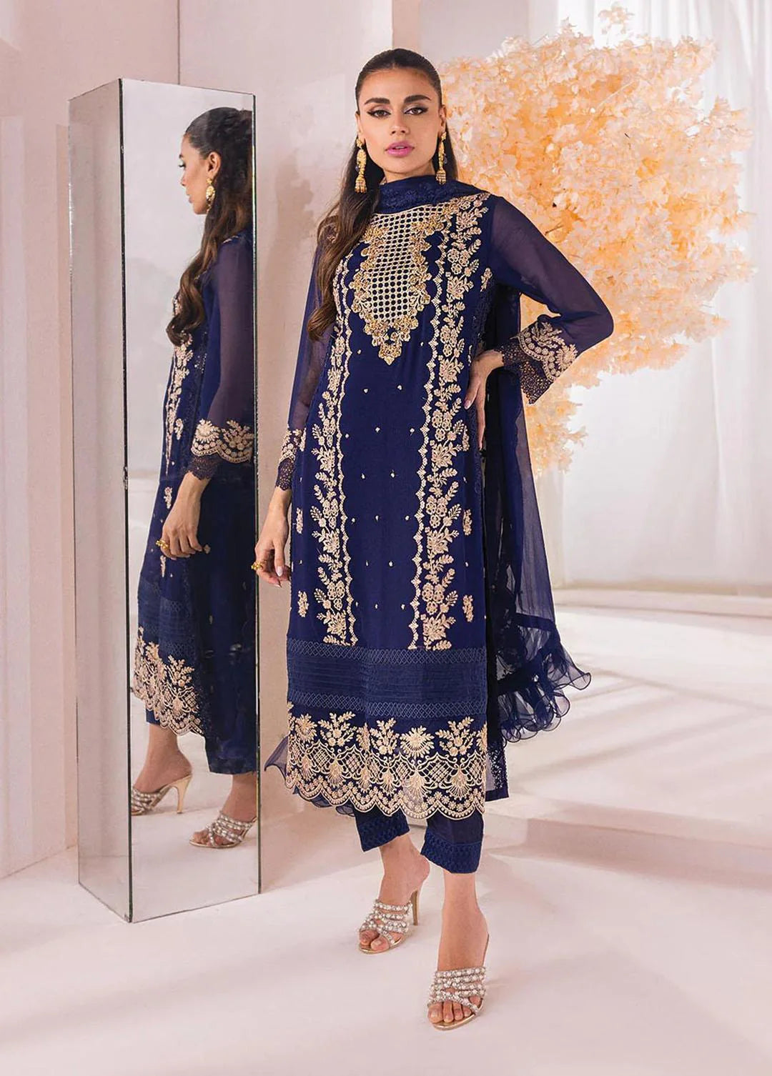 Azure Eden Dew Semi Pure Chiffon Emb Dress Party Wear 2024 WEARZA