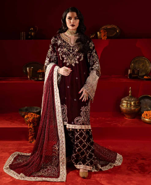 Nureh 100% Velvet Winter Dress With Pure Chiffon Duppata 2024