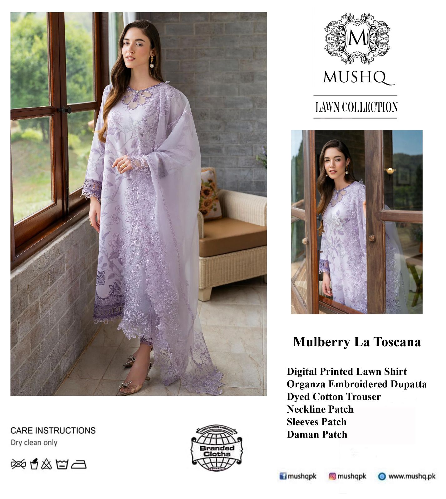 MUSHQ X WEARZA MULBERRY LA TOSCANA PREMIUM PURE LAWN WITH EMBROIDERY ORGANZA DUPPATA 2024 - Wearza