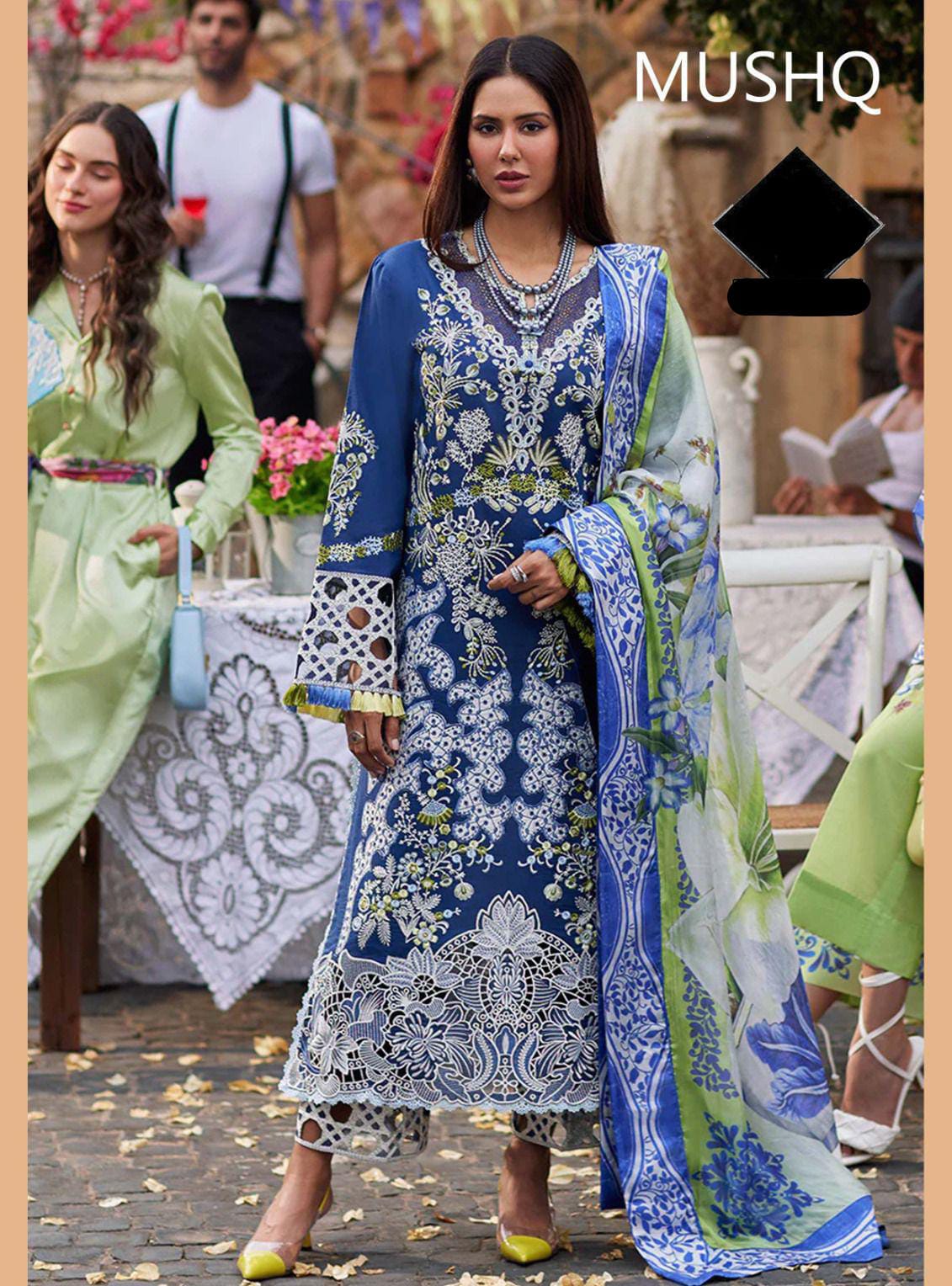 WEARZA (ILAYA) PREMIUM PURE LAWN FULLY EMBROIDERED WITH SILK DUPPATA MOST DEMANDING 2024 - Wearza