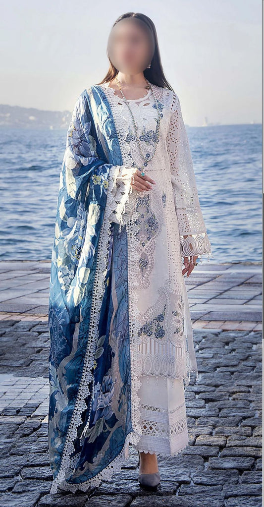 WEARZA X ADAN LIBAS PREMIUM PURE CHIKANKARI LAWN MOST ICONIC ARTICLE WITH PURE SILK DUPPATA 2024 - Wearza