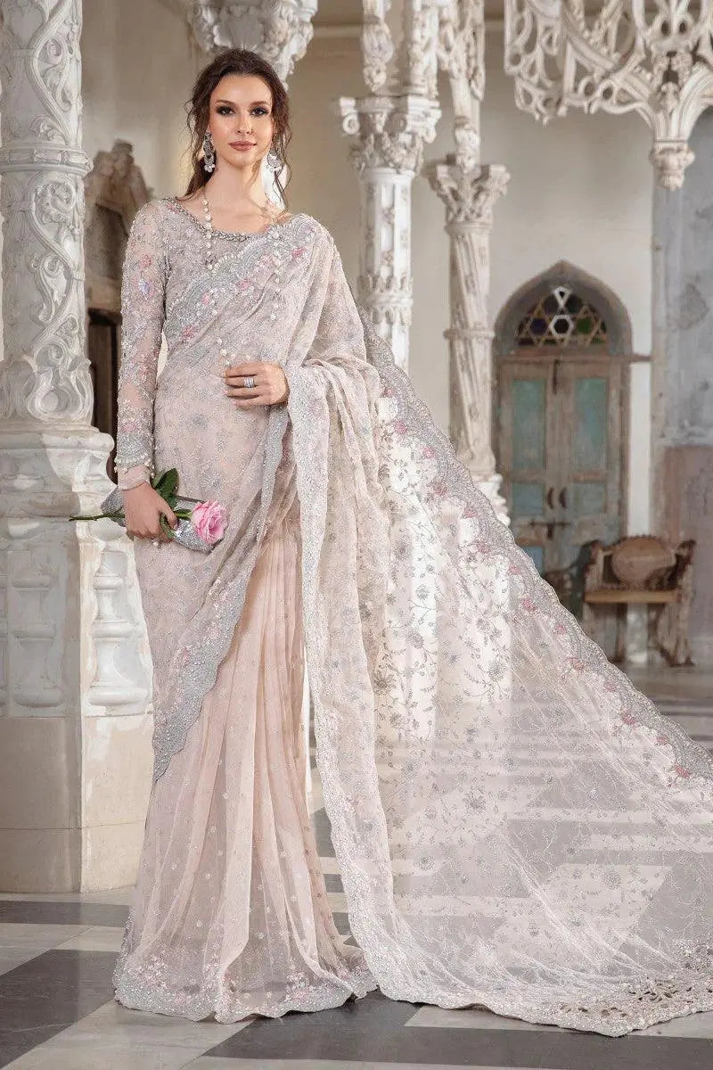 Maria-B Couture Saree Cut Work (100% Soft Net & Silk ) - Wearza