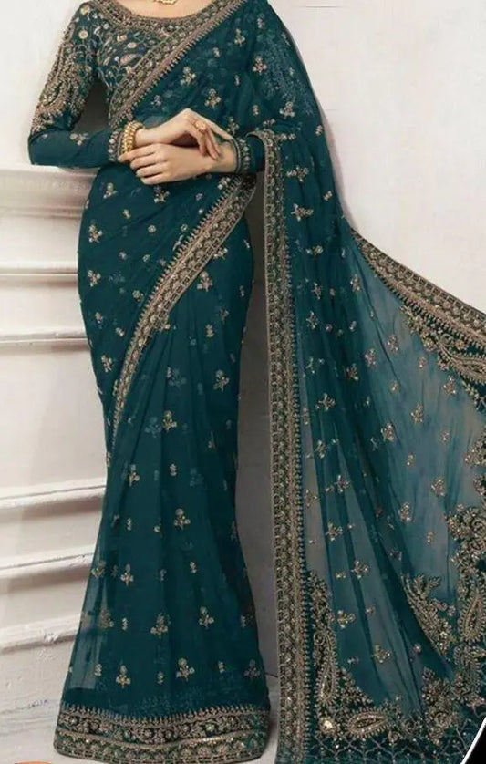 Maria B Saree Wedding New Color Sea Green ( Soft Net ) - Wearza